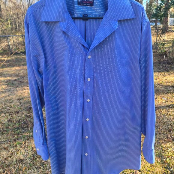 Stafford blue striped button up size 16.5 (32-33) classic fit - Picture 1 of 4
